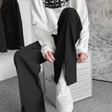 Eoior  Streetwear Fashion Men Trousers Split Black Harajuku Oversized Casual Pants  Korean Office wear Suit Pants Male Blazer Pants