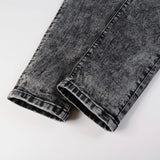 Eoior Men Smoky Gray Stretch Denim Jeans Streetwear Skinny Tapered Pencil Pants Snow Washed High Quality Trousers