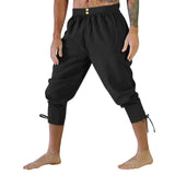 Eoior  Adult Men Medieval Pirate Pants Linen Horseman Knight Costume Loose Leggings Viking Black Navigator Leg Bandage Trouser s2023