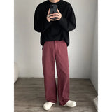 Eoior Korean Baggy Jeans Men Fashion Casual Wine Red Wide Leg Jeans Men Streetwear Hip Hop Loose Straight Denim Pants Mens Trousers