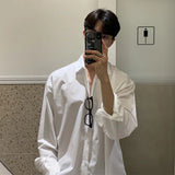 Eoior  Long shirt New Solid Loose Boyfriend Blouse Korean Shirt Men Gray White Black Turn Down Collar Casual Oversized Shirt Handsome