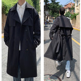 Eoior  Korean style Spring Trench Coat Male Streetwear Windbreaker Trenchcoat Men Solid Business Casual Loose Long Overcoat