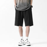 Summer Men's Shorts Straight Fit Knee-Length Short Suit Pant Solid Black Gray Clothing Student Thin Silky Casual Shorts Man