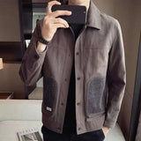 Eoior  Fashion Lapel Spliced Pockets Printed Letter Coats Men's Clothing  Autumn New Oversized Casual Tops Loose Korean Jackets