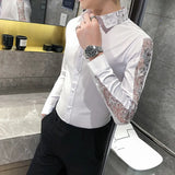 Eoior  Chemise Homme Fashion Sexy Lace Long Sleeve Elegant Shirts For Men Clothing Slim Fit Casual Men's Social Shirt Tuxedo Big Size