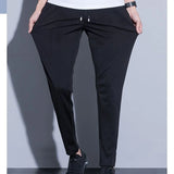 Eoior Summer Casual Men's Fashion Label Slim Fitting Straight Leg Thin Drawstring Straight Leg Pants  New Versatile Black Trousers