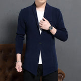 Eoior Man X-long Sweater Jackets Men's Sweater Coat Solid Color Men's Knitted Cardigan