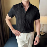 Eoior Men's Casual Printed Shirts, Loose Black, Short Sleeve Tops, Fashion Korean Style Men's Street Shirts, 2024 New 4XL-M