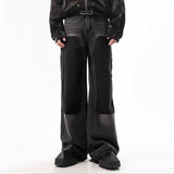 Retro Black Whiskers Men's Baggy Jeans Cleanfit Stitch Studded Raw Edge Wide Leg Pants Loose Casual Harajuku Streetwea