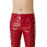 Eoior   Halloween Show Mens Red Gothic Punk Party Costume Faux Leather Pants PU Stage Performance Zipper Hip Hop Trousers Male