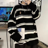 Eoior  Fashion O-Neck Knitted Spliced Striped Casual Sweater Men's Clothing 2022 Autumn New Korean Pullovers Loose All-match Tops