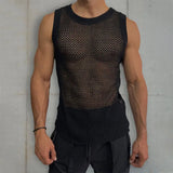 Men's Sexy See-through Mesh Vest Top T-shirt Casual Mesh Transparent Sleeveless Top Vest Beach Muscle Men Super Cool Clothing