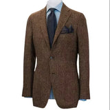 Eoior Men's Suit Blazer Brown Herringbone Tweed Single Breasted Notched Lapel One Piece Coat Handsome Clothing for Wedding/Business