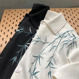 Eoior  2024 Men's Short Sleeve Embroidery Shirt Asian Style Trend White Black Shirts Summer Casual Button Down Blouses