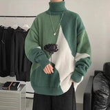 Eoior  Fashion Turtleneck Knitted Spliced All-match Asymmetrical Sweater Men Clothing  Autumn New Casual Pullovers Loose Warm Tops