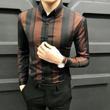 Eoior Men's striped shirt long sleeve Korean trend casual slim business shirt