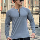 Eoior  Loose T-Shirts Casual Men's Clothing 2024 Exercise Breathable Long Sleeves Run Sportswear Zipper T-Shirt Man Clothes Large Size