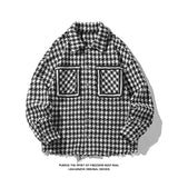 Eoior  Men Jacket Korean Style Plaid Check Jacket Fashion Street Oversized Unisex Coat Patchwork Pockets Retro Coats Male Blouses