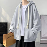 Eoior  Spring Autumn Winter Fashion Solid Casual Cardigan Jacket Men's Loose Cool Boys Soft Solid Zipper Hoodie Drawstring Student Coat