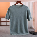 Eoior MVLYFLRT 100% Merino Wool Short Sleeved Men's Round Neck Pullover Vest Spring Summer Solid Color Knitted Half Sleeve Sweater