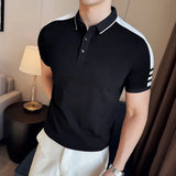 Eoior New Spring/Summer 2024, Men's Stitching Short Sleeve Polo, Daily Business Casual Top, Stretch Lapel Polo Shirt 3XL-M