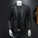 New Mens Slim Fit Leather Jackets PU Casual Motorcycle Coats Turn Down Collar Black Moto Biker Leather Suede Outerwear Men 5XL