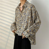 Eoior  Spring Autumn New Cashew Flower Print Long-sleeved Shirt Korean style Loose Casual Tee Tops Men All-Match Blouse