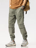 Eoior  New Summer Cargo Pants Men Cotton Casual Slim Fit Joggers Fashion Drawstring Zip Leg Work Trousers Male Streetwear