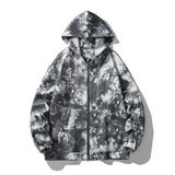 Eoior  Harajuku Style Tie-dye Waffle Hooded Jacket Gradient Coloured Men  Women Couple Jackets Fashionable Brand Oversize Unisex Coat