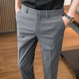 Men's Summer Pants Social Tailoring Tressed Slim Fit Cotton Business Male Suit Trousers Cheap Formal Fabric New in Up Elegant