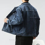 Eoior Japanese Denim Jacket for Men 2024 Spring New High Street Pocket Trendy Loose Cargo Casual Washed Jeans Jackets