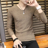 Eoior  Fashion V-Neck Knitted Solid Color All-match Sweater Men's Clothing  Autumn New Casual Pullovers Long Sleeve Korean Tops