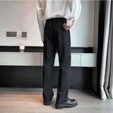 Summer Men Thin Casual Suit Pants Long Straight Drape Silky Wide Loose Trousers Male Elastic Waist Oversize Clothes Black White