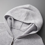 Eoior Men's Hooded Cardigan Autumn and Winter Thickened Knit Large-size Jacket 100% Merino Wool Casual Long Sleeved Sportswear Coat