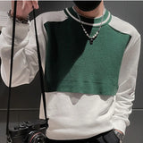 Eoior  Fashion Spliced Loose Casual Color T-Shirt Men's Clothing  Autumn New Oversized Korean Pullovers Tops All-match Tee Shirt