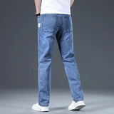 Eoior Spring and Autumn Men's Fashion Versatile Casual Elastic Loose Straight Leg Pants Men's Slim Fit Retro Korean Denim Pants