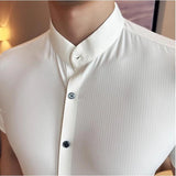 Summer High Quality New Solid High Elasticity Seamless Short Sleeve Shirts Men Slim Social Casual Business Formal Dress Shirt