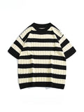 Eoior  Summer Mesh Ice Silk T-shirt Men's Striped Short Sleeve Round Neck 2024 New Half Sleeve Men Thin Knitted Tees Top Knitwear B88