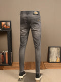 Eoior Retro Distressed Gray Jeans Stretch Slim Fit Skinny Advanced Casual Trend Simple Classic Office Pants for Men