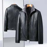 Eoior Extra Fat Extra Size 2024 Men's Leather Coat Winter Middle-aged Fat Man Fur One with Fleece Extra Thick Lapel Warm Leather Coat