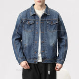 Eoior 2024 New Korean Fashion Men's Denim Jacket Loose Casual Washed Printed Male Clothing Baggy Jackets Streetwear