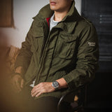 Eoior Men's M-65 Jacket Loose Armbands Double Collar Military Tactical Style Classic Male Outfits