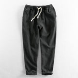 Eoior Summer Fall Fashion Elastic Waist Solid Color Men's Versatile Cotton Linen Pants Simple Loose Basic Casual Ankle Length Trousers