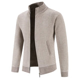 New Autumn Winter Sweaters Men Fleece Cardigan Warm Knitted Sweatercoat Mens Solid Stand Collar Zipper Slim Knitwear Coat