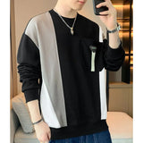 Eoior  New Spring and Autumn Fashion Brand Splice Colored Round Neck Loose and Versatile Handsome Casual Men's Long Sleeve Sweater