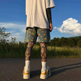 Eoior  -  Denim Shorts Men's Summer High Street Capris Men Techwear Oversize Leisure Pants Unisex Streetwear Y2k Daisy Loose Jeans