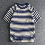 Vintage Sailor's Striped T Shirts for Men Summer Half Sleeve 250GSM Heavy 100% Cotton Washed T-shirt for Youth Male Tees Tops